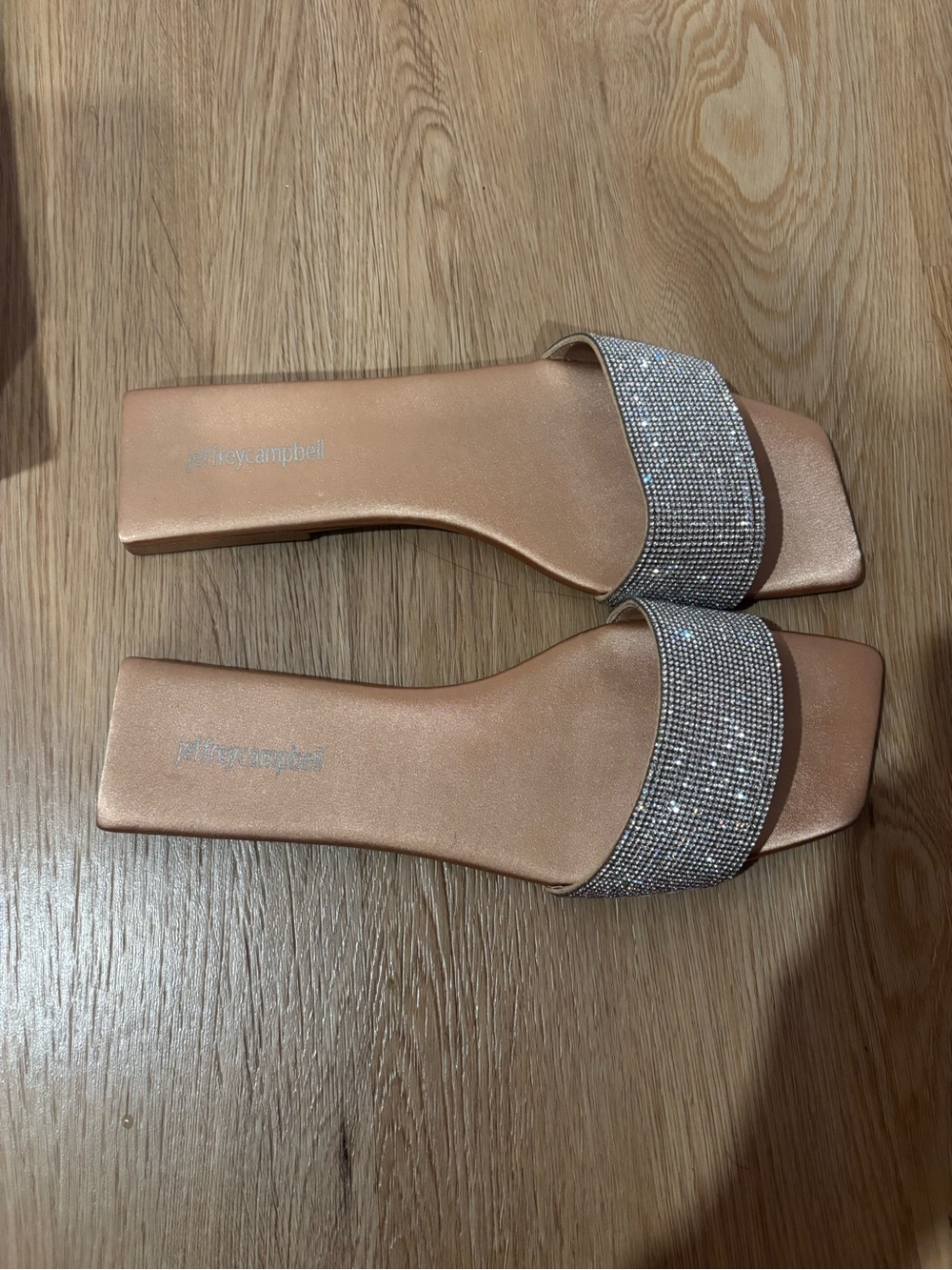 Jeffrey Campbell Rose Gold Slide Sandals with Crystal Band